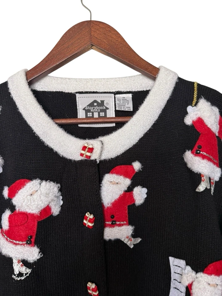 Storybook вязаный рождественский кардиган свитер размер 1 X занят Санта праздник уродливый 3D - Изображение 2 из 3