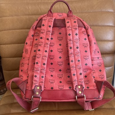 MCM Red Leather Black Logo Monogram Backpack Gold Hardware  display picture 1