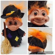 Vintage Cute Russ Berrie Troll Doll 6" Halloween Witch w/Broom  Hat