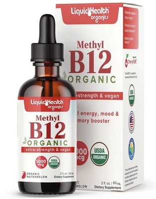 LIQUIDHEALTH USDA Organic Methyl Vitamin B12 Methylcobalamin Liquid Drops wit...