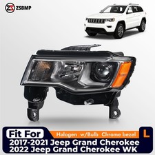 For 2017-2022 Jeep Grand Cherokee Halogen Headlight Black W Bulb Left Driver Lh For 2017-2022 Jeep Grand Cherokee Halogen Headlight Black W Bulb Left Driver Lh