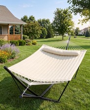 Double Hammock with Stand and Pillow Included for 2 Persons 450lb Freestanding