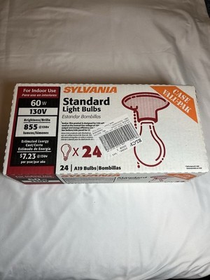 Sylvania Light Bulbs 60w 130V Valu-Pak Case Of 24 Standard A19 Indoor Sealed Box