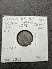 1840 Bremen German 1 Groten. UNC. .281 Silver. .77grams. Non Magnetic.