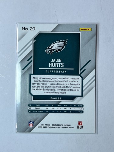 Jalen Hurts Philadelphia Eagles 2021 Donruss Elite Red Parallel /399 - Bild 2 von 2