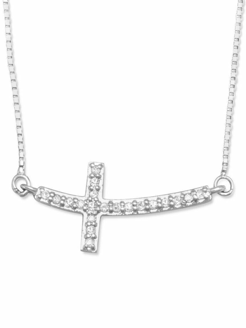 Sideways Cross Necklace with Genuine Diamonds Rhodium on Sterling Silver - Nontarnish Sideways Cross Necklace with Genuine Diamonds Rhodium on Sterling Silver - Nontarnish