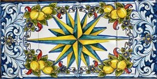 Pannello Decorato A Mano 80x40 Rosa Dei Venti Piastrelle ceramica Vietri