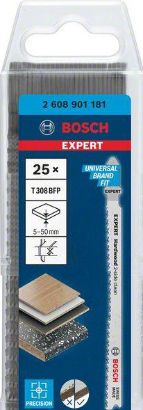 Bosch Professional EXPERT T308 BFP Jigsaw Blade For Hardwood 25-pc