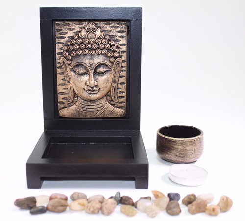 Mesa Buda Bronce Cara Zen Jardín Roca Portavelas Regalo y Decoración del Hogar EE. UU. - Imagen 6 de 7