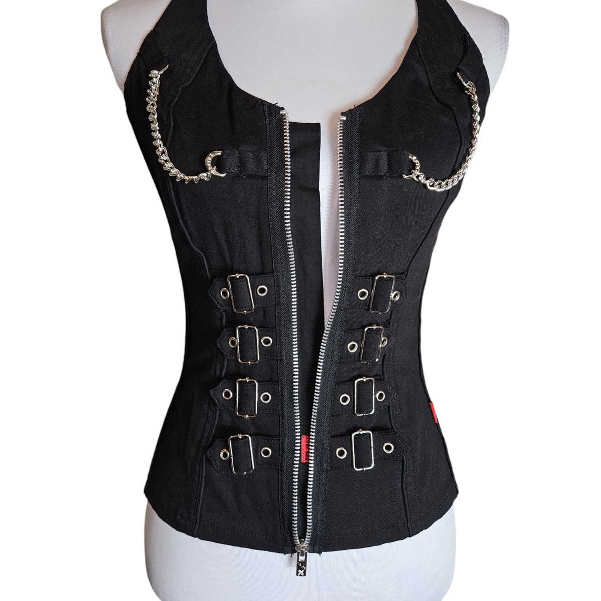 Tripp NYC Black Corset Halter Top Size Small Grommet Chain