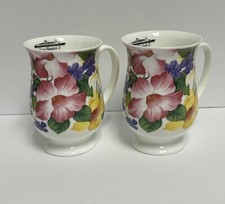 2 WREN china MUGS  Mayflower Floral England Queen Elizabeth SHIP QE2 Tea Coffee
