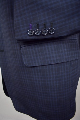 Holland & Sherry Dragonfly Blue/Black Check Super 150's Wool Sport Coat Sz: 44S - Picture 4 of 11