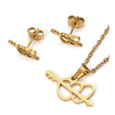 Valentine's Stainless Steel Set Pendant Necklace Earrings Arrow Heart 15.7" Z796
