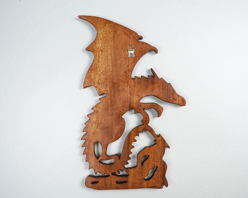 Wanddeko Drache, Wandbild, hängende Holzkunst, mystisches Tier, Papa Geschenk - Bild 6 von 9