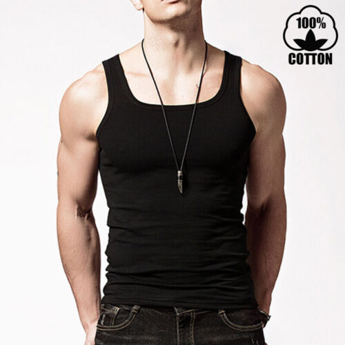 3 Packs Mens 100% Cotton Tank Top A-Shirt Wife Beater Undershirt Ribbed ...