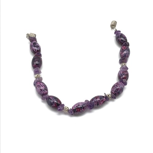 Artisan Purple Glass Beaded Ladies Bracelet 7.5" - Bild 5 von 5