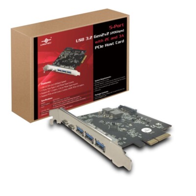 Vantec 5-Port USB 3.2 Gen2x2 (20Gbps) With 2C And 3A PCIe Host Card