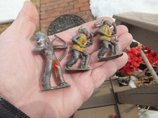 3 Vintage Metal Lead Toy Indian Figures - 3 1/2" Tall - Chief W/ Headdress  Bow