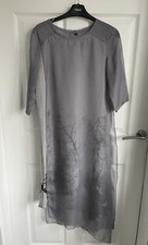 Ladies Grey Mix Midi Length Short Sleeve Layer Dress - Size Medium