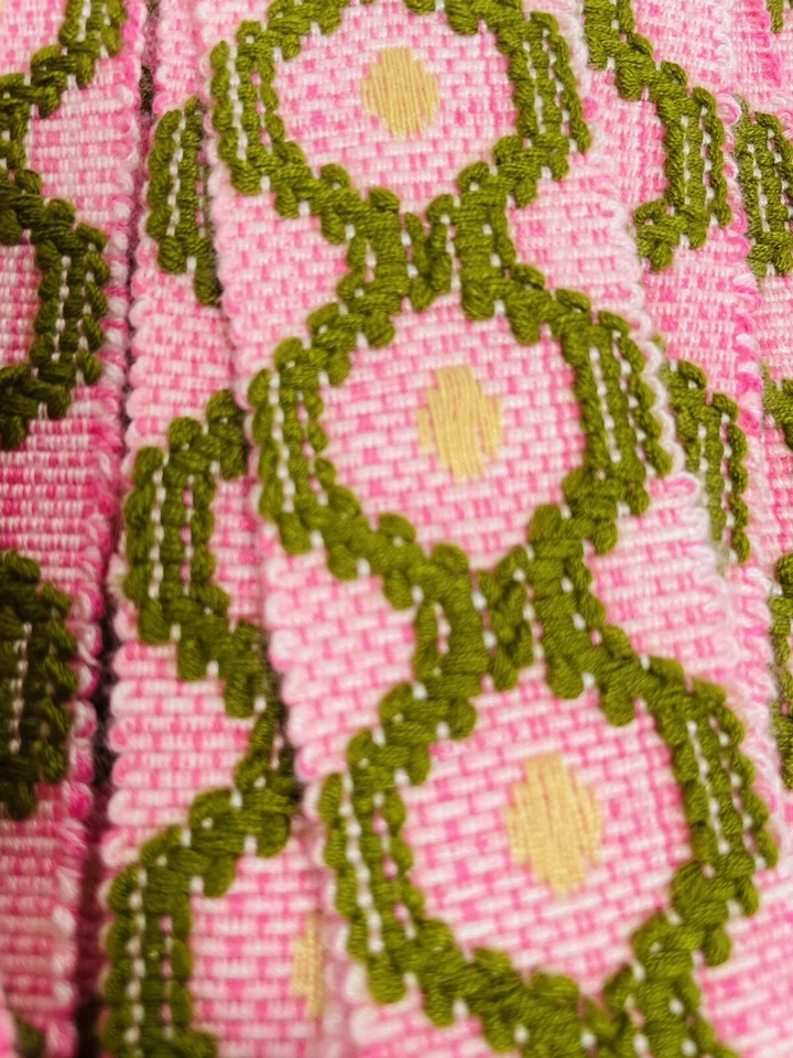 Nuevo Stock Antiguo Rosa Verde Amarillo 1-1/2" W Cinta de Algodón Recorte por Yarda Retro MOD Foto 3 de 4