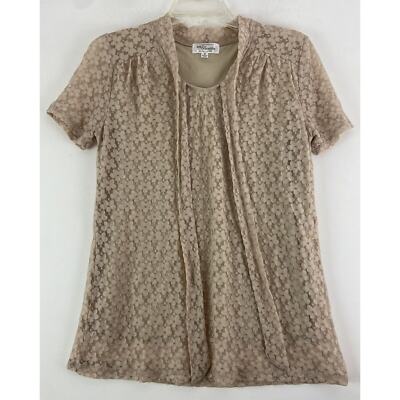 Eve And Maddie Beige Tan Lace Tie Lined Blouse Size XS (381)