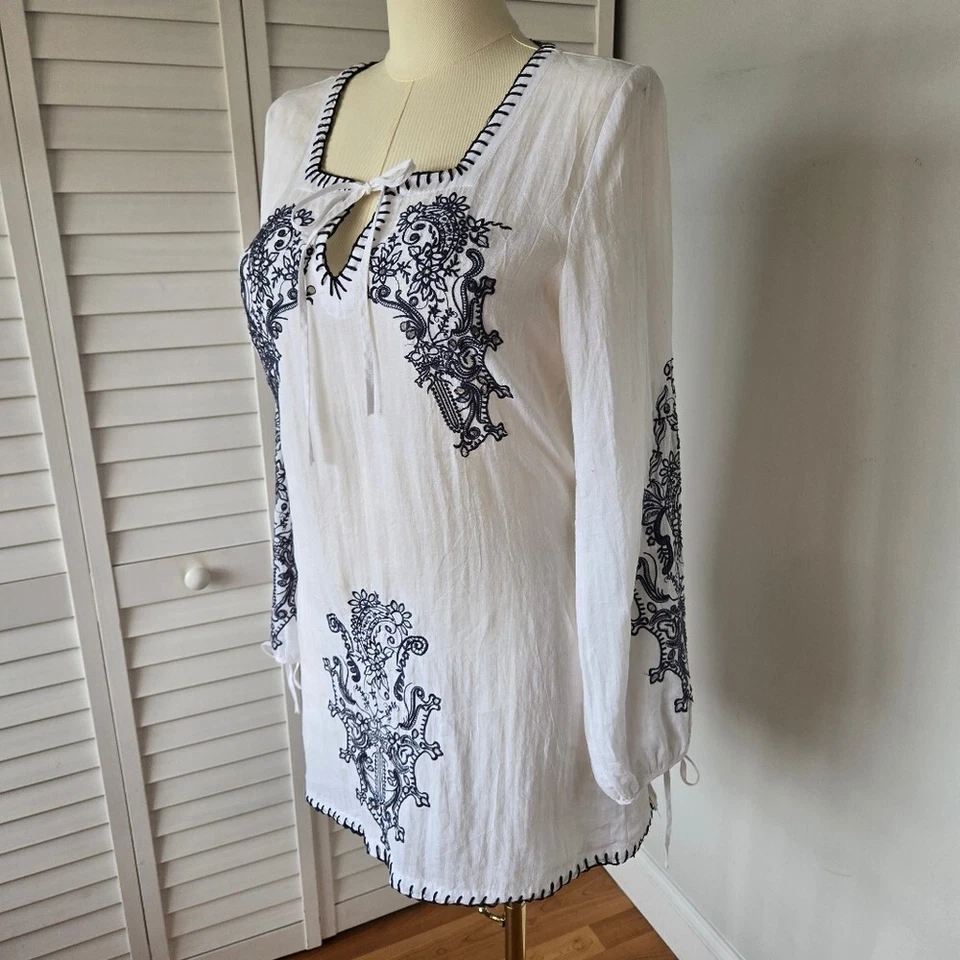 Vestido túnica de lino bordado Monoreno L Boho Festival playa vaquera costera Foto 3 de 4