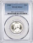 1940-P PCGS MS64 Uncirculated Washington Silver Quarter, Philadelphia Mint 24