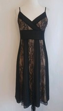 Ann Taylor Loft 4 Dress Black Lace Spaghetti Strap Cocktail lined knee lengt EUC