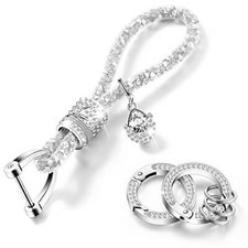Crystal Bling Car Keychain for Women Glitter Rhinestone Keychain Ring 1 White