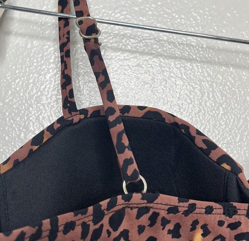 Love your Assets Spanx Brown Leopard Print Tankini Top Swim Pool Sz S M Bandeau - Picture 5 of 6
