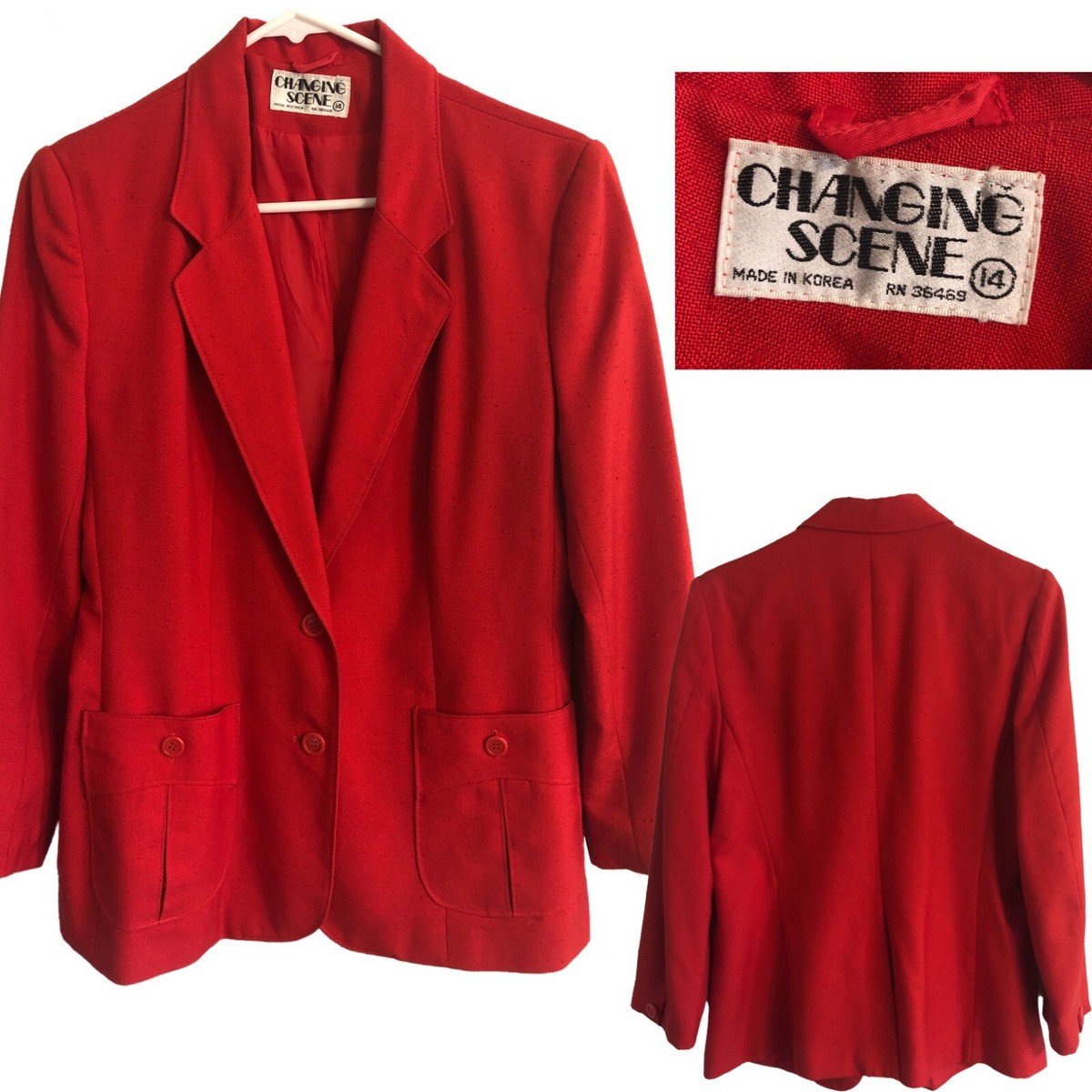 vtg 80s 90s Changing Scene Red Blazer Sz 14 Linen Look Lined