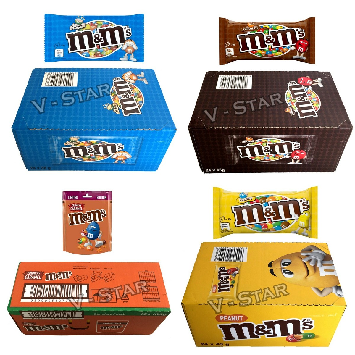 M&MS CACAHUETE CRUJIENTE | CHOCOLATE | CRUJIENTE | VARIEDAD CARAMELO CAJAS COMPLETAS BOLSAS M&M
