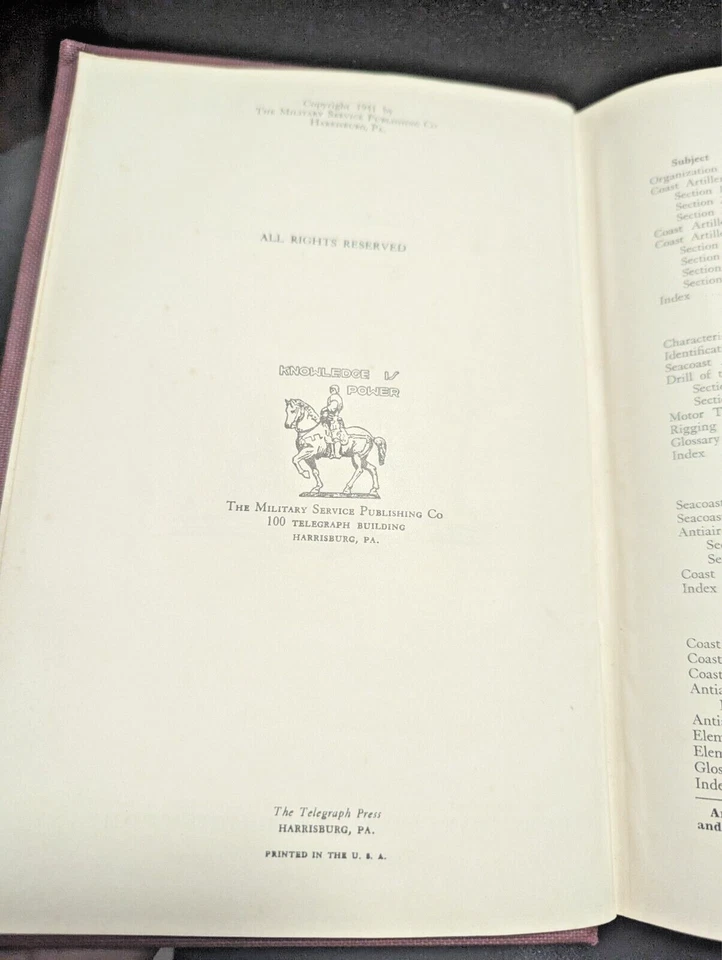 Original ORDNANCE GUÍA DE CAMPO ARTILLERÍA COSTERA SERVICIO MILITAR PUB CO. (1941) Foto 3 de 4