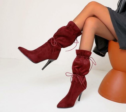 Women Pointed Toe Drawstring Boots New Stretch Sock Boots British Style Shoes - Picture 3 of 12