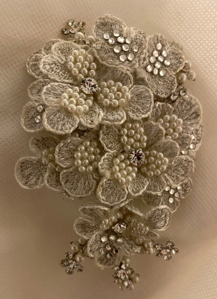 Bride's Floral Bead Pearl and Crystal Clip Hair Piece Ivory for Wedding NWT - Image 2 of 4