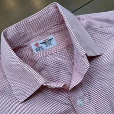 Turnbull & Asser Shirt Mens Large Red Micro Check French Cuff Made in England