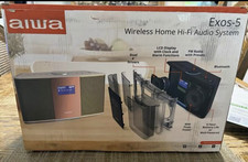 Aiwa Exos-5 Bluetooth Wireless Hi-Fi System FM USB AUX Alarm LCD White/Gold