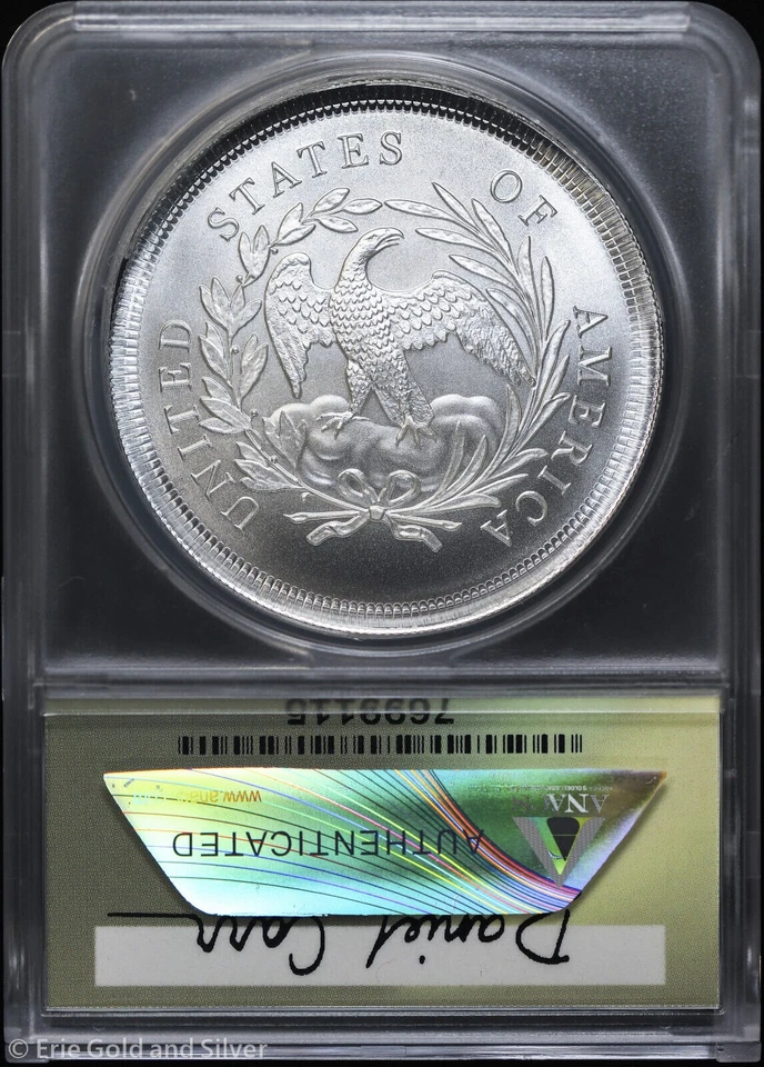 Ficha de sobregolpe de cabello suelto Dan Carr 1792 en Silver Eagle ANACS MS 69 - Imagen 2 de 4