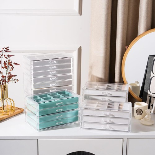 Elegant Clear Acrylic Earring Organizer Box with 6 Velvet Trays for Women - Picture 5 of 9