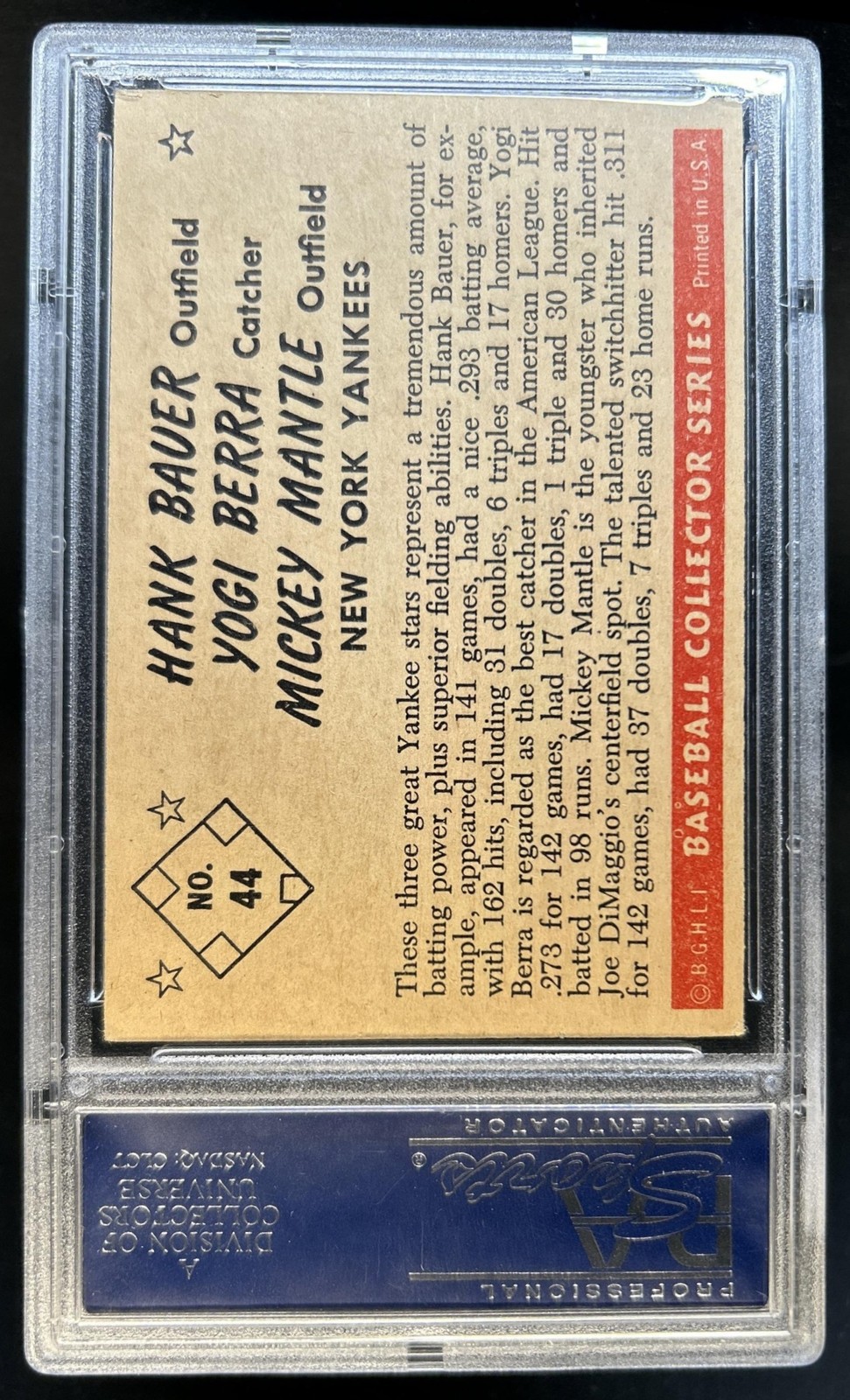 1953 Bowman Color Hank Bauer Yogi Berra Mickey Mantle C #44 Yankees PSA 5 view 2