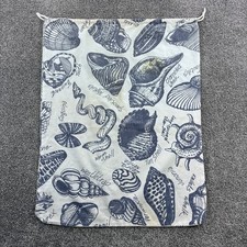 Vintage Michigan Rag Sea Shells Canvas Drawstring Laundry Beach Bag White Blue