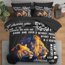 Comforter Set Size, Lion Colorful Animal 7 Pcs Bedding for Full Watercolor Lion