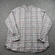 Eddie Bauer Shirt Mens 2XL Gray Plaid Relaxed Fit Button Front Cotton Casual