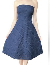 J. Crew Classic Strapless Navy Blue Textured A-Line Preppy Dress Fit & Flare 2