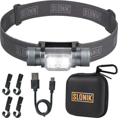SLONIK Rechargeable Headlamp for Adults - 1000 Lumens Super Bright 60 Ft Beam LE