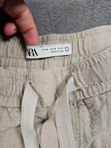Zara Shorts 7" Mens Medium (27) Linen Chino Khaki Drawstring Flat Front - Picture 3 of 8