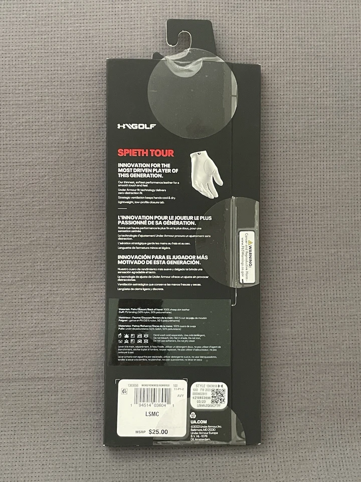 NWT Under Armour Jordan Spieth Tour L Cadet Leather Golf Glove 1363656-100 Men S - Image 4 of 4