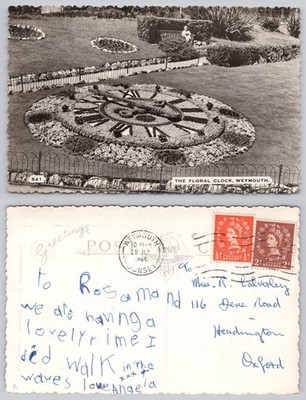 s29590 Blumenuhr Weymouth Dorset England RP Postkarte 1960 Stempel