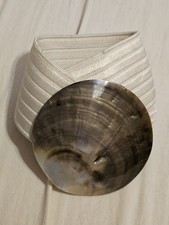 Vintage Charmant Statement Belt Mother-of-Pearl Seashell Buckle 1980s.
