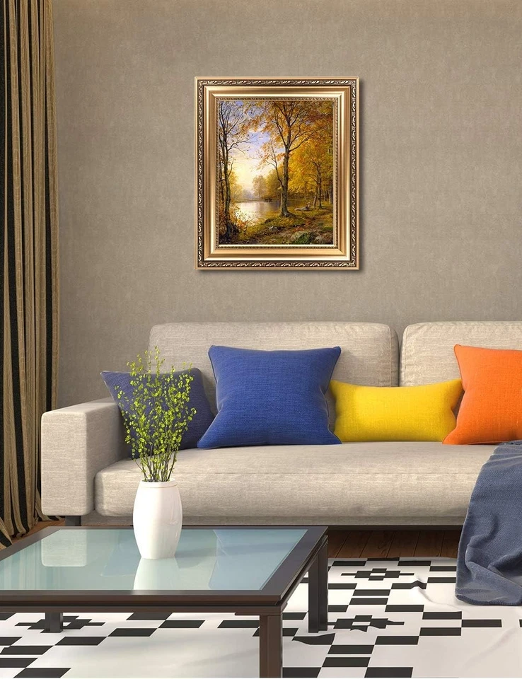 Impresión en lienzo de escena de río de otoño dorado Foto 4 de 4